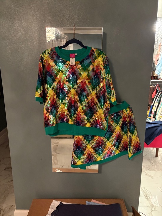 QUEEN OF SPARKLES Other - QUEEN OF SPARKLES Multicolor Sequin Knit Top and Skirt Set